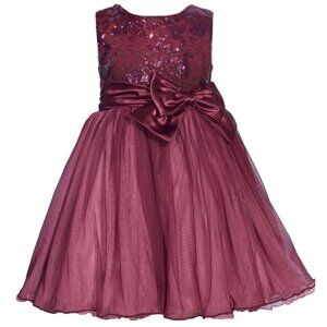 Bonnie Jean Girls 2T-6X Sequins Satin Bow Special Occasion Mesh Dress